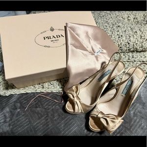 PRADA Calzature Donna Satin Open Toe Bow Platform Slingback Heels Size 36
